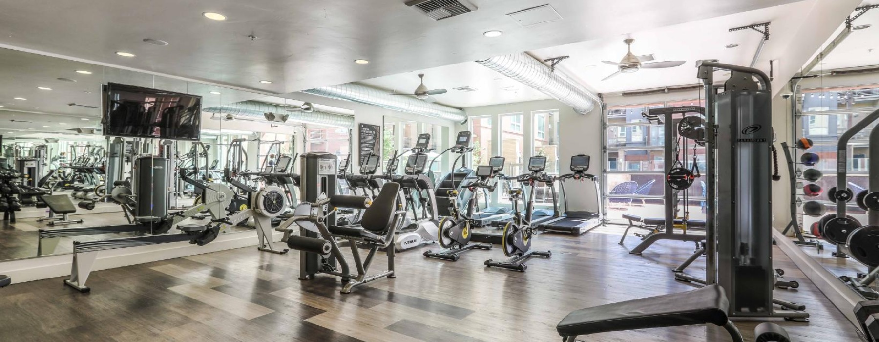 a gym with exercise equipment