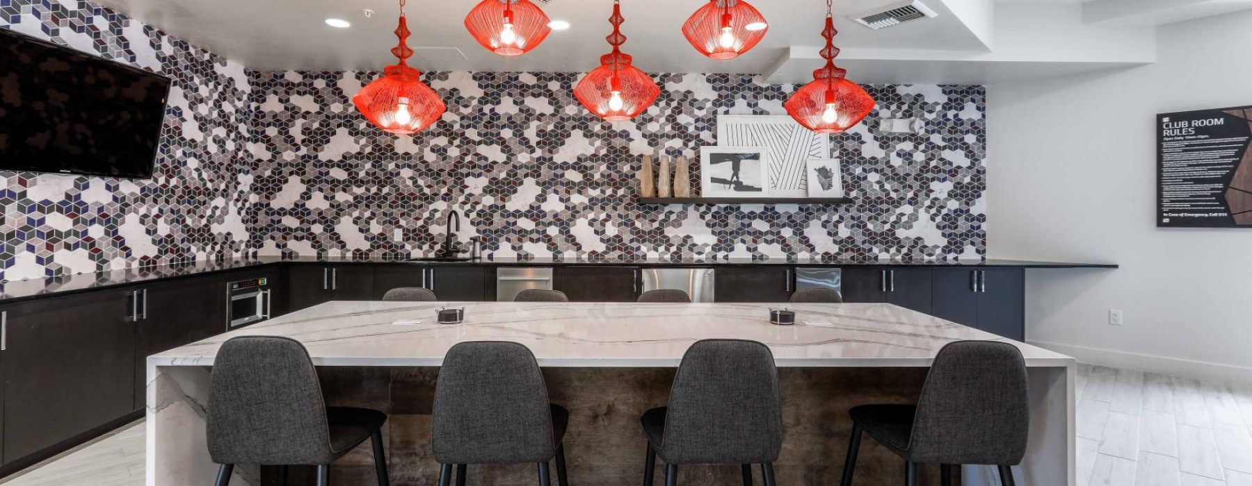 a room with a table and chairs